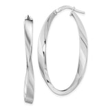 Sterling Silver Oval Twisted Hoop Earrings, Sleek Modern Lightweight Design for Women