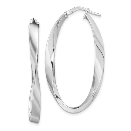 Sterling Silver Oval Twisted Hoop Earrings, Sleek Modern Lightweight Design for Women