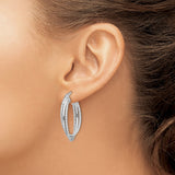 Sterling Silver Layered Oval Hoop Earrings with Textured and Diamond Cut Detailing