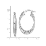 Sterling Silver Layered Oval Hoop Earrings with Textured and Diamond Cut Detailing