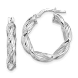 Sterling Silver Twisted Hoop Earrings with Polished and Textured Rope Design