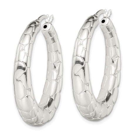 Sterling Silver Hoop Earrings with Segmented Scale Texture, Reptile Pattern Design