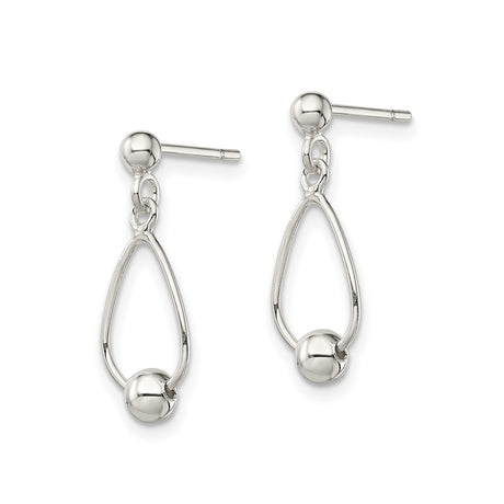 Sterling Silver Dangle Earrings with Open Teardrop Design and Ball Accent
