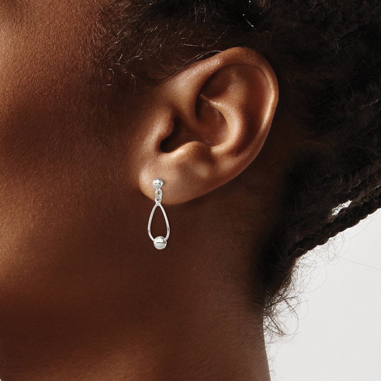 Sterling Silver Dangle Earrings with Open Teardrop Design and Ball Accent