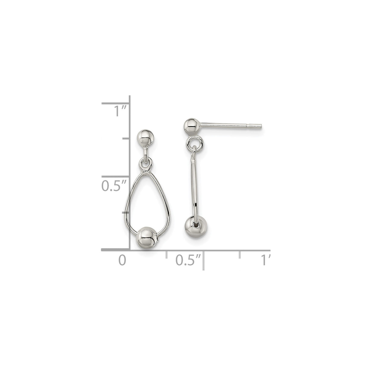 Sterling Silver Dangle Earrings with Open Teardrop Design and Ball Accent