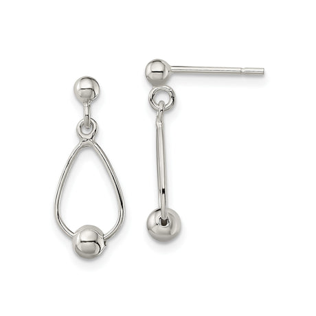 Sterling Silver Dangle Earrings with Open Teardrop Design and Ball Accent