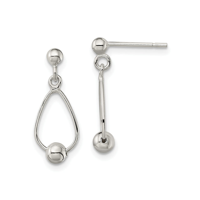 Sterling Silver Dangle Earrings with Open Teardrop Design and Ball Accent