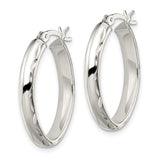 Sterling Silver Oval Hoop Earrings with Polished Finish and Leaf Pattern