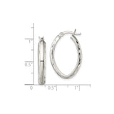 Sterling Silver Oval Hoop Earrings with Polished Finish and Leaf Pattern