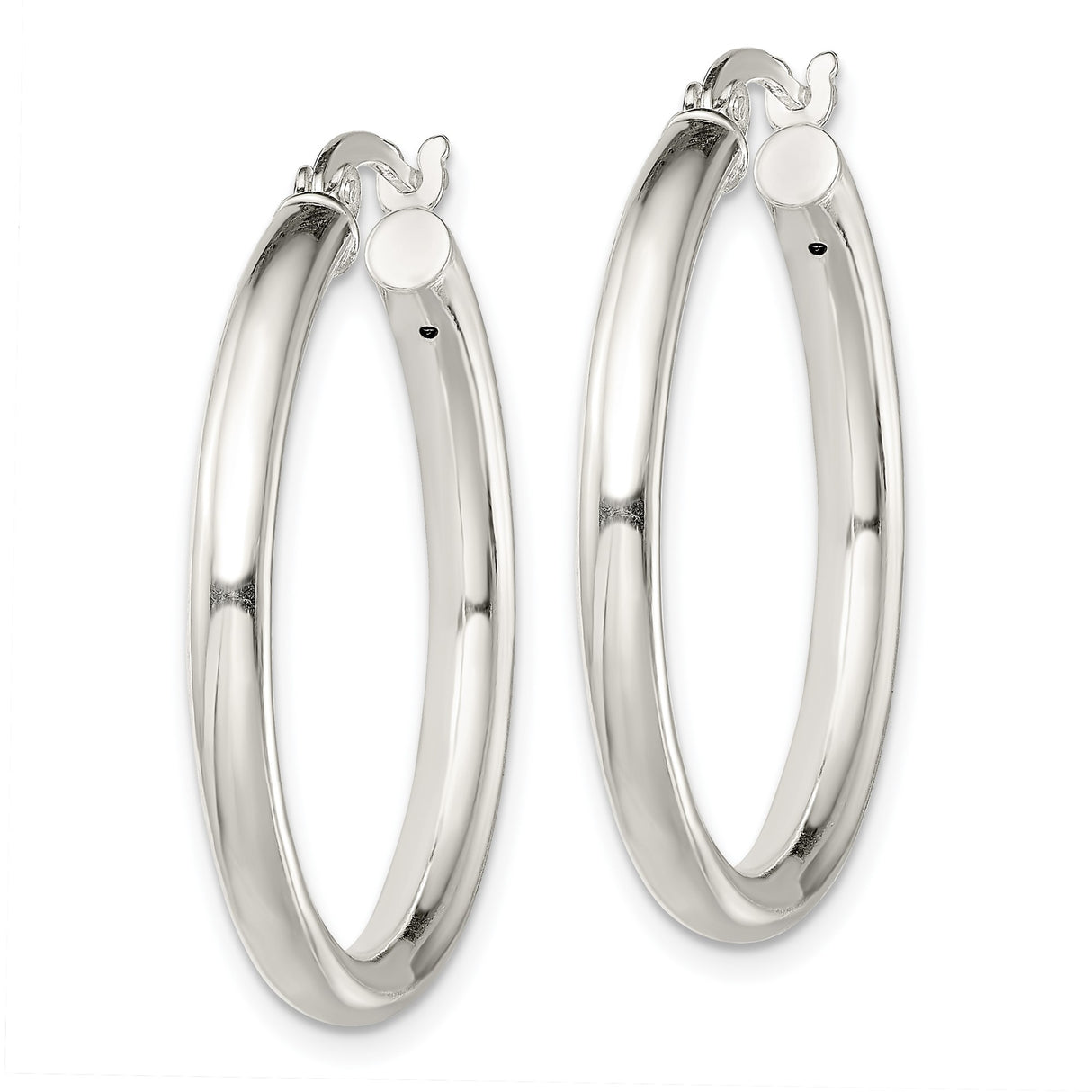 Sterling Silver Hoop Earrings, Polished Round Design with Latch Back Closure, Lightweight Minimalist Style