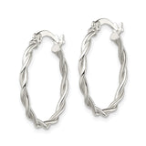 Sterling Silver Twisted Hoop Earrings, Braided Design with Polished Finish for Women