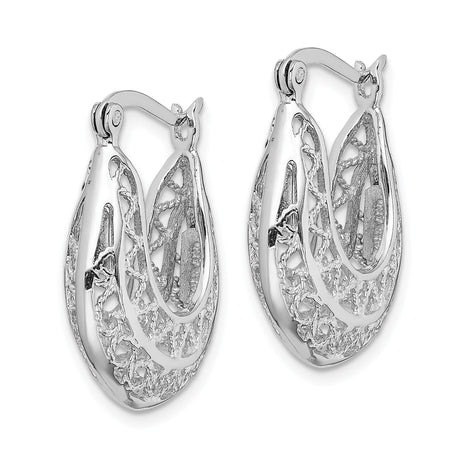 Sterling Silver Filigree Hoop Earrings, Lightweight Teardrop Openwork Design, Vintage Inspired