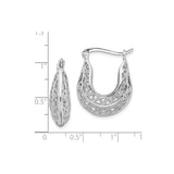 Sterling Silver Filigree Hoop Earrings, Lightweight Teardrop Openwork Design, Vintage Inspired