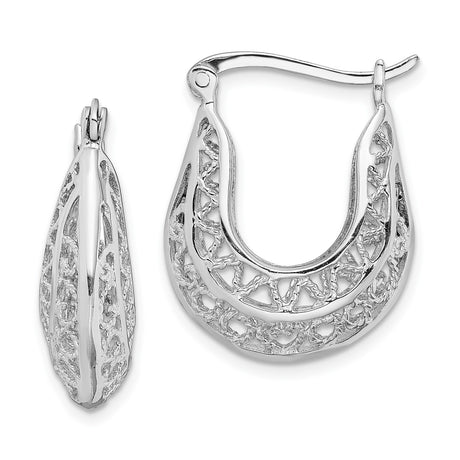 Sterling Silver Filigree Hoop Earrings, Lightweight Teardrop Openwork Design, Vintage Inspired