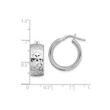 Sterling Silver Hoop Earrings with Diamond Cut Floral Pattern and Textured Geometric Design