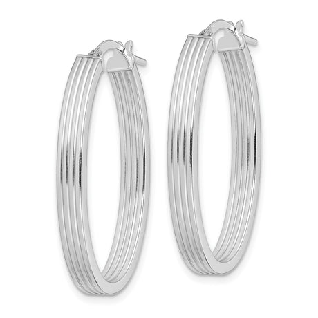 Sterling Silver Oval Hoop Earrings with Sleek Ribbed Texture, Lightweight Modern Design for Women
