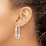 Sterling Silver Oval Hoop Earrings with Sleek Ribbed Texture, Lightweight Modern Design for Women