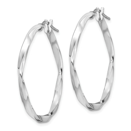 Sterling Silver Twisted Hoop Earrings, Rhodium Plated Polished Tube Design for Women