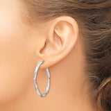 Sterling Silver Twisted Hoop Earrings, Rhodium Plated Polished Tube Design for Women