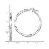 Sterling Silver Twisted Hoop Earrings, Rhodium Plated Polished Tube Design for Women