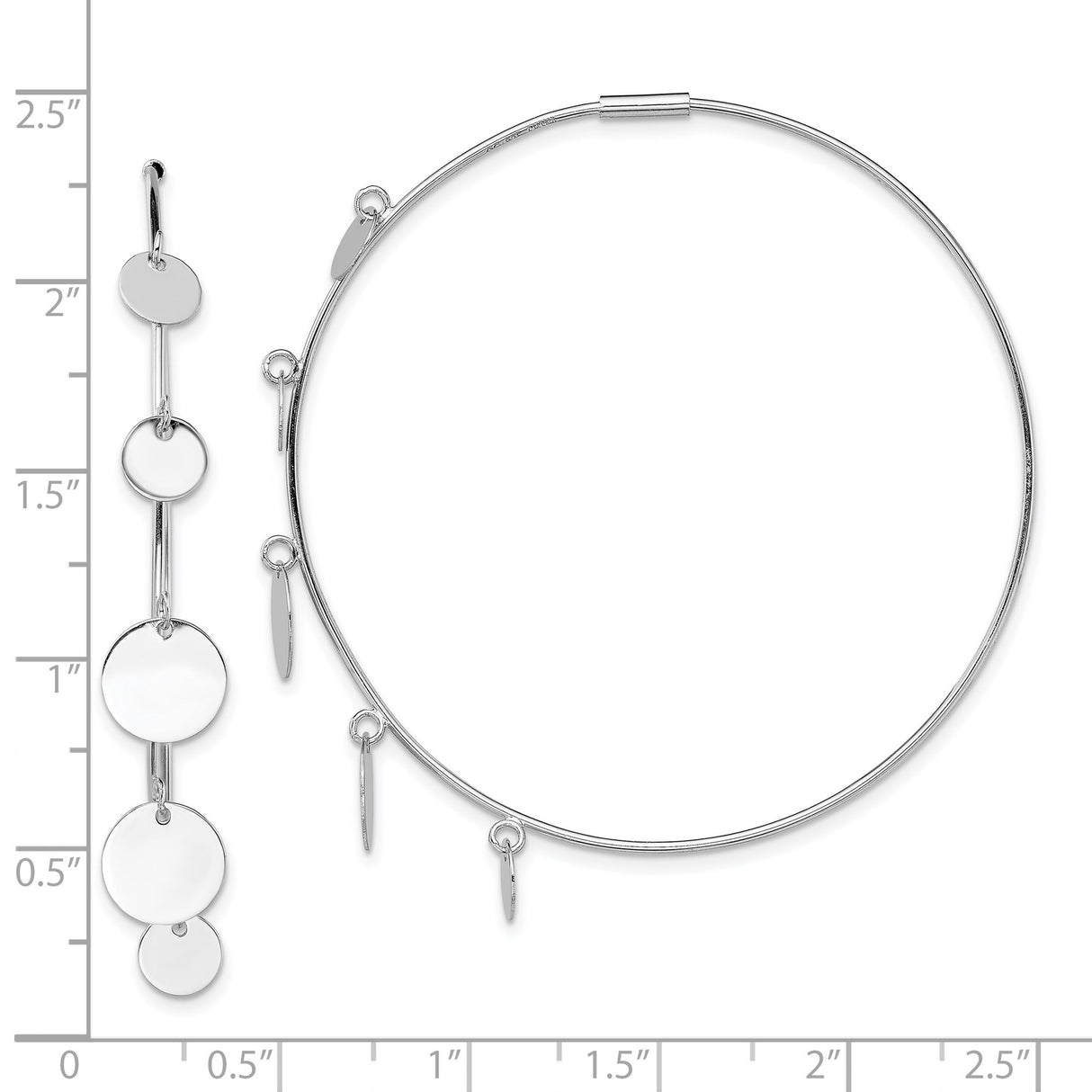 Sterling Silver Charm Bangle Bracelet with Polished Disc and Bar Charms, Minimalist Design for Women