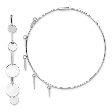 Sterling Silver Charm Bangle Bracelet with Polished Disc and Bar Charms, Minimalist Design for Women
