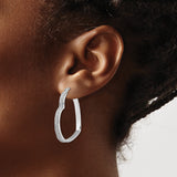 Sterling Silver Heart Hoop Earrings with Polished Finish and Shimmer Texture for Women