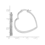 Sterling Silver Heart Hoop Earrings with Polished Finish and Shimmer Texture for Women