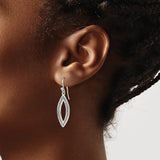 Sterling Silver Dangle Earrings with Double Open Leaf Design and Textured Inner Border