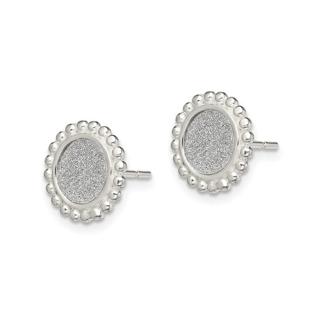 Sterling Silver Round Stud Earrings with Textured Center and Beaded Edge