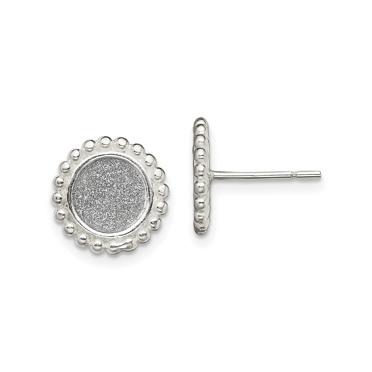 Sterling Silver Round Stud Earrings with Textured Center and Beaded Edge
