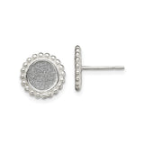Sterling Silver Round Stud Earrings with Textured Center and Beaded Edge