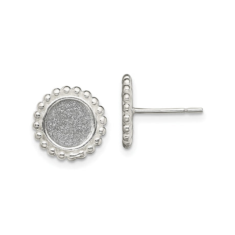 Sterling Silver Round Stud Earrings with Textured Center and Beaded Edge