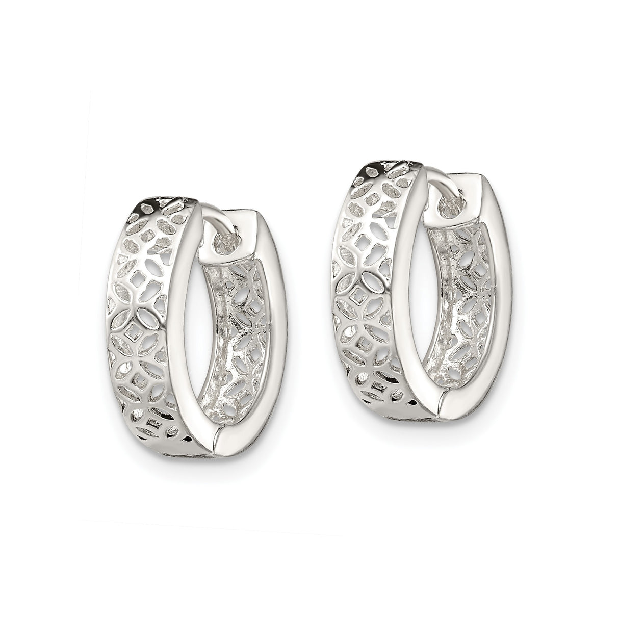 Sterling Silver Floral Cutout Hoop Earrings, Lightweight Openwork Mosaic Design