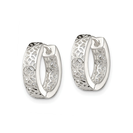Sterling Silver Floral Cutout Hoop Earrings, Lightweight Openwork Mosaic Design