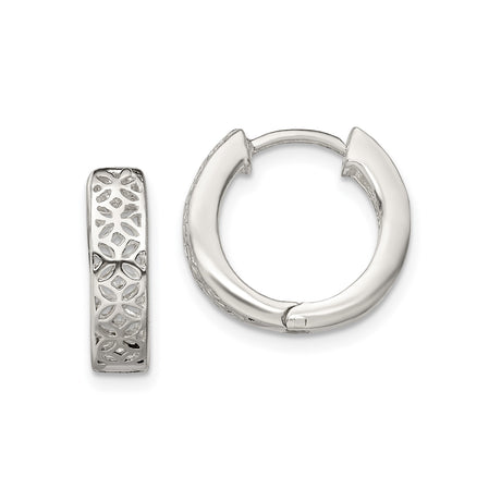 Sterling Silver Floral Cutout Hoop Earrings, Lightweight Openwork Mosaic Design