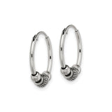 Sterling Silver Hoop Earrings with Ridged Bead and Polished Accents, Boho Style for Women