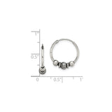 Sterling Silver Hoop Earrings with Ridged Bead and Polished Accents, Boho Style for Women