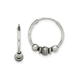 Sterling Silver Hoop Earrings with Ridged Bead and Polished Accents, Boho Style for Women