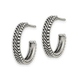 Sterling Silver Hoop Earrings with Beaded Edge and Twisted Rope Design, Vintage Boho Style