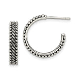 Sterling Silver Hoop Earrings with Beaded Edge and Twisted Rope Design, Vintage Boho Style