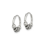 Sterling Silver Hoop Earrings with Tribal Beaded Design and Oxidized Detailing
