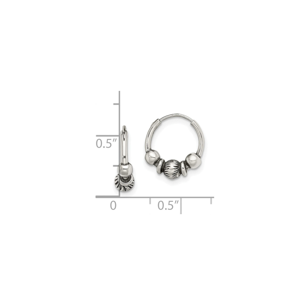 Sterling Silver Hoop Earrings with Tribal Beaded Design and Oxidized Detailing