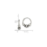 Sterling Silver Hoop Earrings with Tribal Beaded Design and Oxidized Detailing