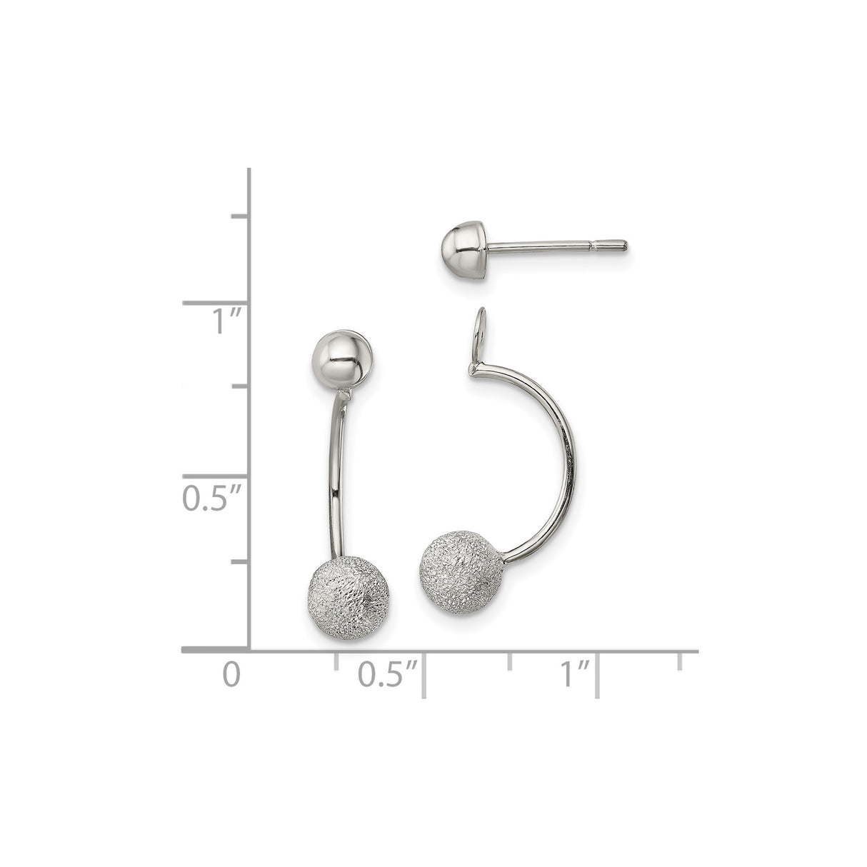 Sterling Silver Front-Back Stud Earrings with Polished and Textured Ball Design