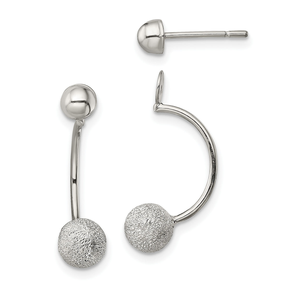 Sterling Silver Front-Back Stud Earrings with Polished and Textured Ball Design