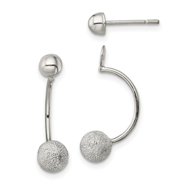 Sterling Silver Front-Back Stud Earrings with Polished and Textured Ball Design