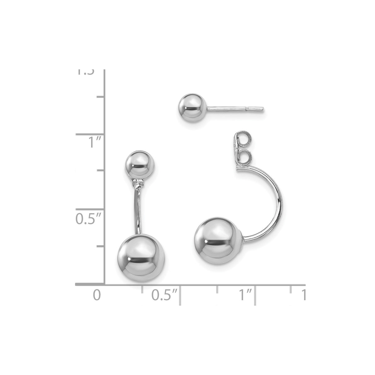 Sterling Silver Front-Back Stud Earrings, Polished Ball Design, Minimalist Unisex Style