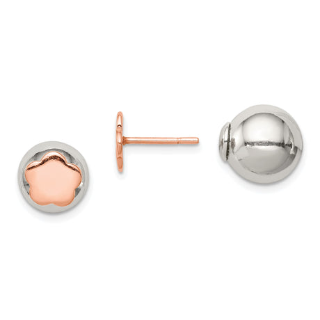 Sterling Silver Stud Earrings, Two-Tone Rose Tone Flower Design for Women