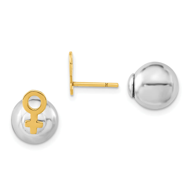 Sterling Silver Stud Earrings with Gold Plated Female Symbol, Feminist Empowerment Design